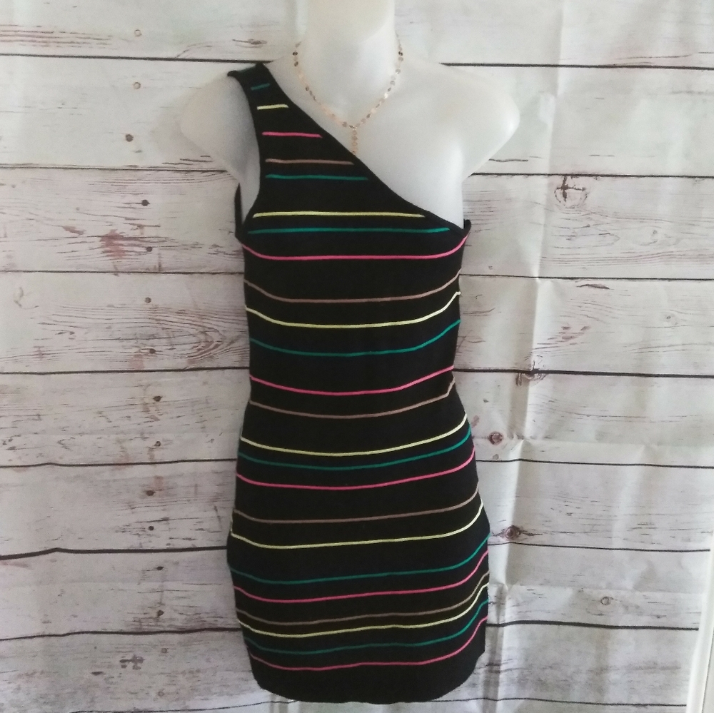 Colored stripe black form fitting dress size S